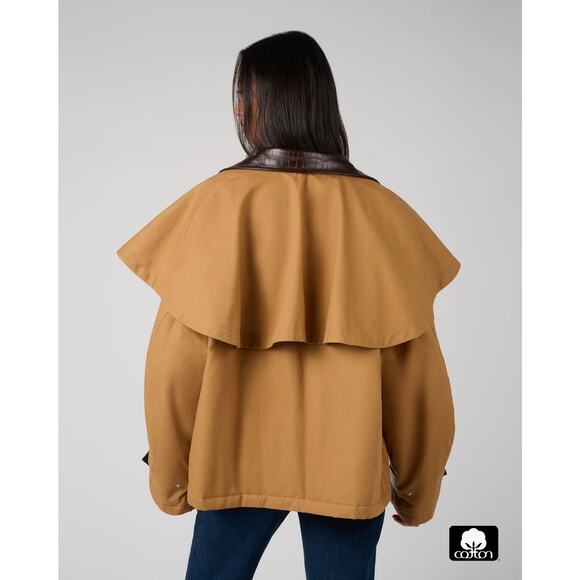 We Wore What Women's Cocoon Barn Jacket Khaki /Dark Brown Size L NWT French Girl - Picture 4 of 13